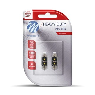 ΛΑΜΠΑΚΙΑ ΠΛΑΦΟΝΙΕΡΑΣ C5W 24V SV8,5 41mm 2xHP LED ΛΕΥΚΟ HEAVY DUTY BLISTER M-TECH - 2 Τεμ.