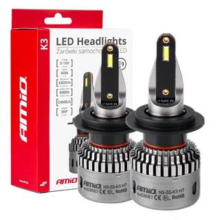 ΛΑΜΠΕΣ H7 9>16V 6.000K 5.400lm 60W K3 SERIES LED CAN-BUS(ΜΕ ΨΥΚΤΡΑ) AMIO - 2 Τεμ.