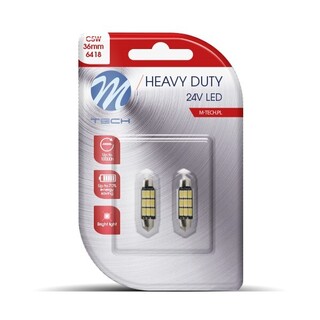 ΛΑΜΠΑΚΙΑ ΠΛΑΦΟΝΙΕΡΑΣ C5W 24V SV8,5 36mm 9xSMD5630 LED ΛΕΥΚΟ HEAVY DUTY BLISTER  M-TECH - 2 Τεμ.