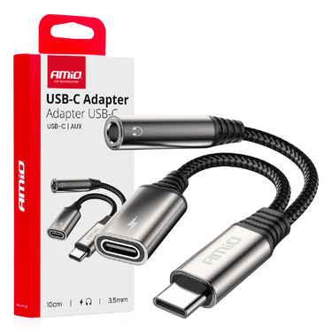 ΚΑΛΩΔΙΟ ΦΟΡΤΙΣΗΣ USB ΑΠΟ USB-C ΣΕ USB-C & ΑΝΤΑΠΤΟΡΑΣ ΑΚΟΥΣΤΙΚΩΝ MINI JACK 3.5mm ΘΗΛΥΚΟ 10cm AMIO - 1 Τεμ.