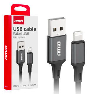 ΚΑΛΩΔΙΑ ΦΟΡΤΙΣΗΣ ΚΑΙ ΜΕΤΑΦΟΡΑΣ ΔΕΔΟΜΕΝΩΝ USB TYPE A ΣΕ APPLE LIGHTING 100CM 2A ΜΑΥΡΟ  ΑΜΙΟ - 1 ΤΕΜ.